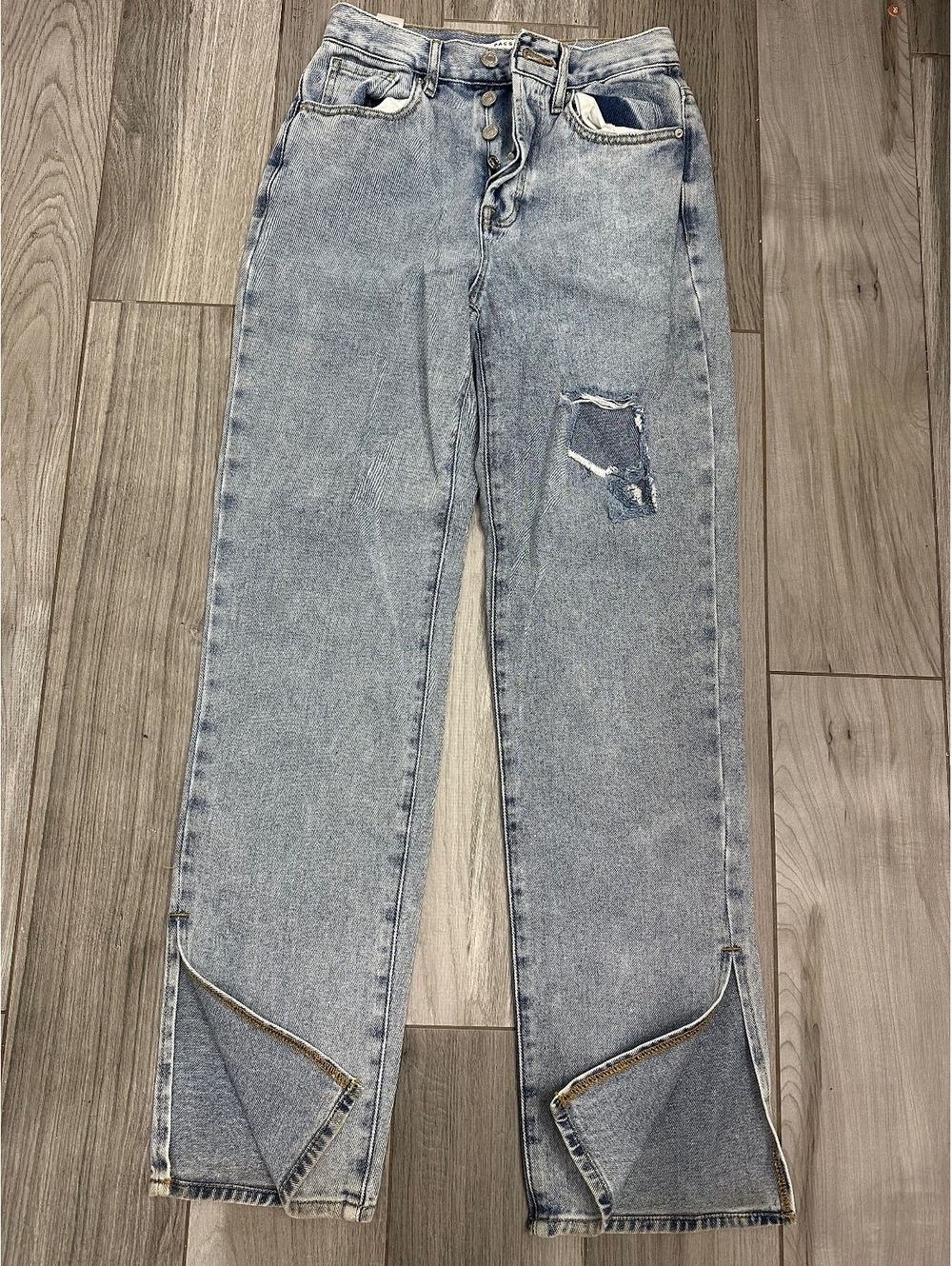 Pacsun Light Wash Dad Jeans with Front Slits and Distressed Detail